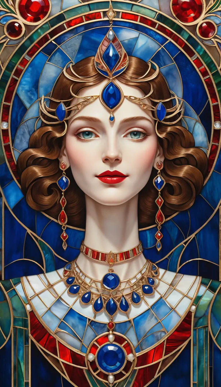Una figura mística ornamentada en un retrato de frente