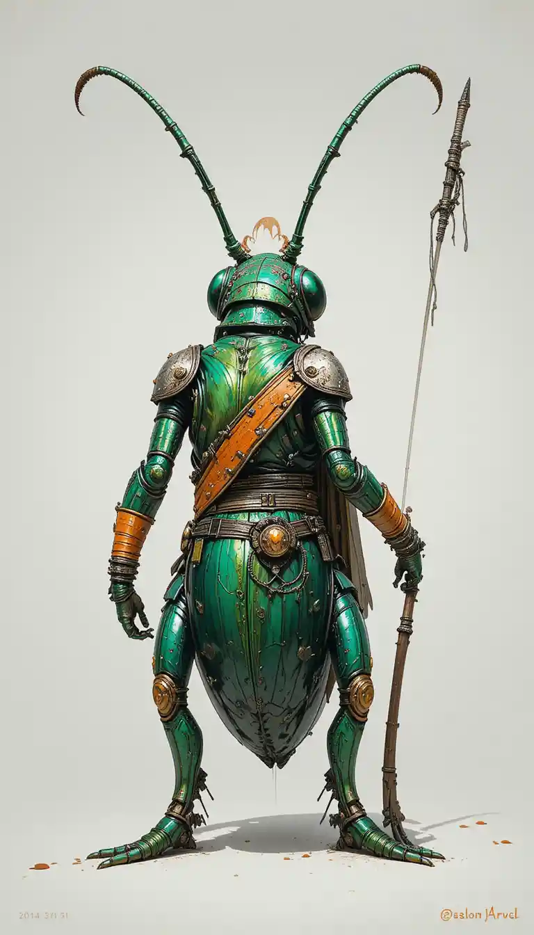 Emerald Beetle Warrior With Leaf Shield and Twisted Wooden Spear