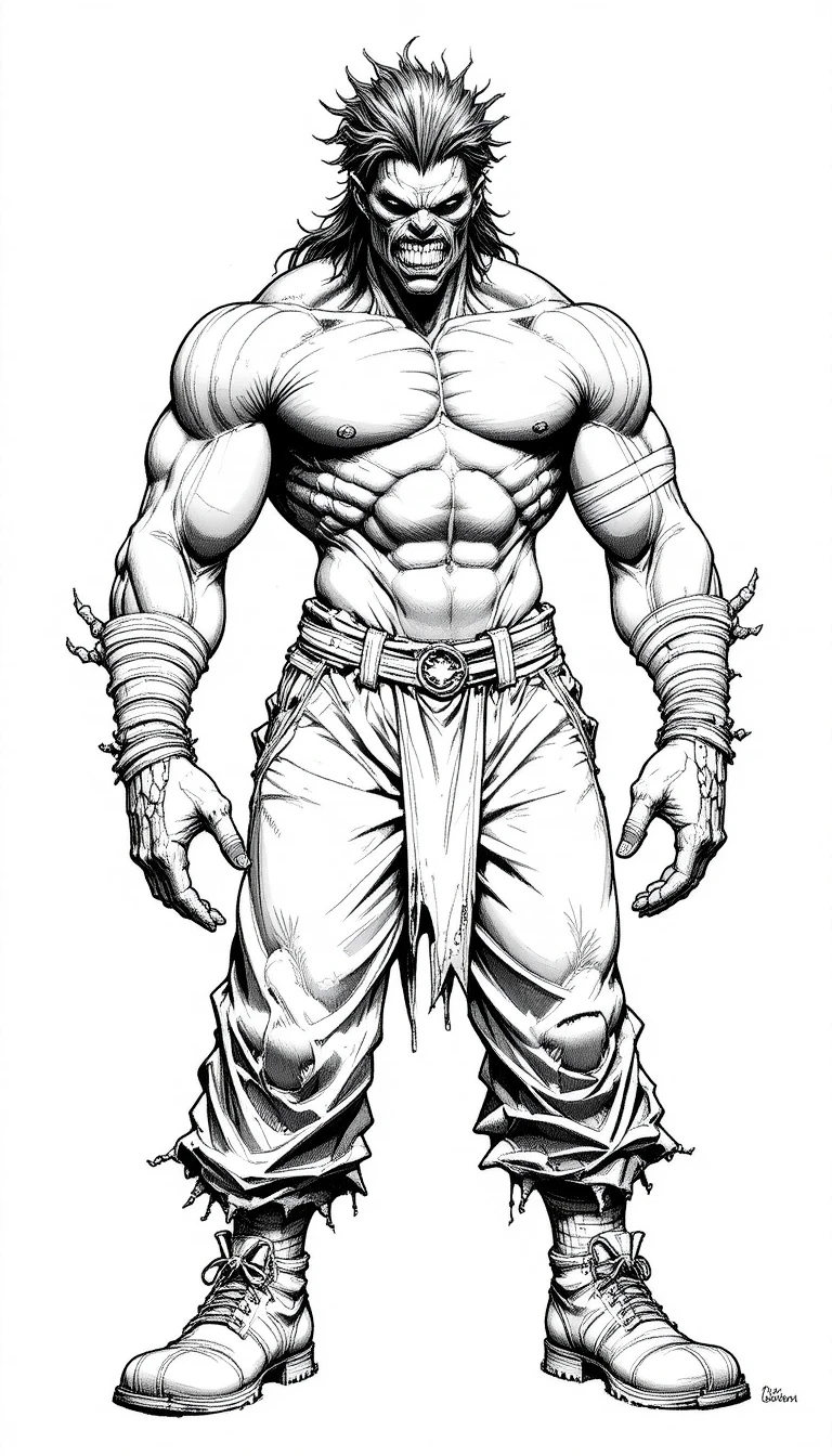 A muscular humanoid warrior with a grotesque skeletal face and spiked arms