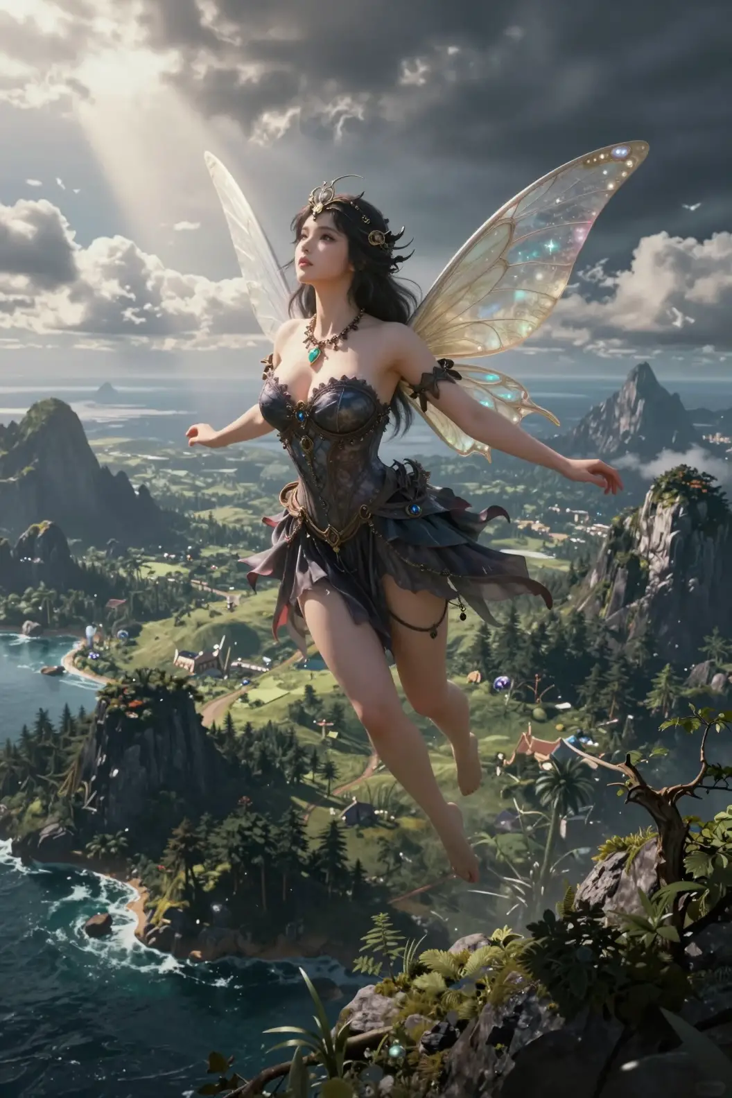 A Vast Fantasy Island With Forested Hills And Ocean Surroundings