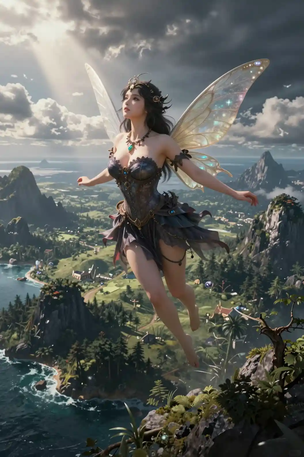 A Vast Fantasy Island With Forested Hills And Ocean Surroundings