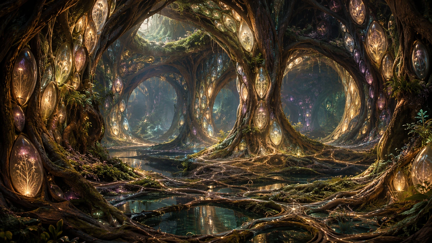A hidden sanctuary of living roots glows beneath the earth
