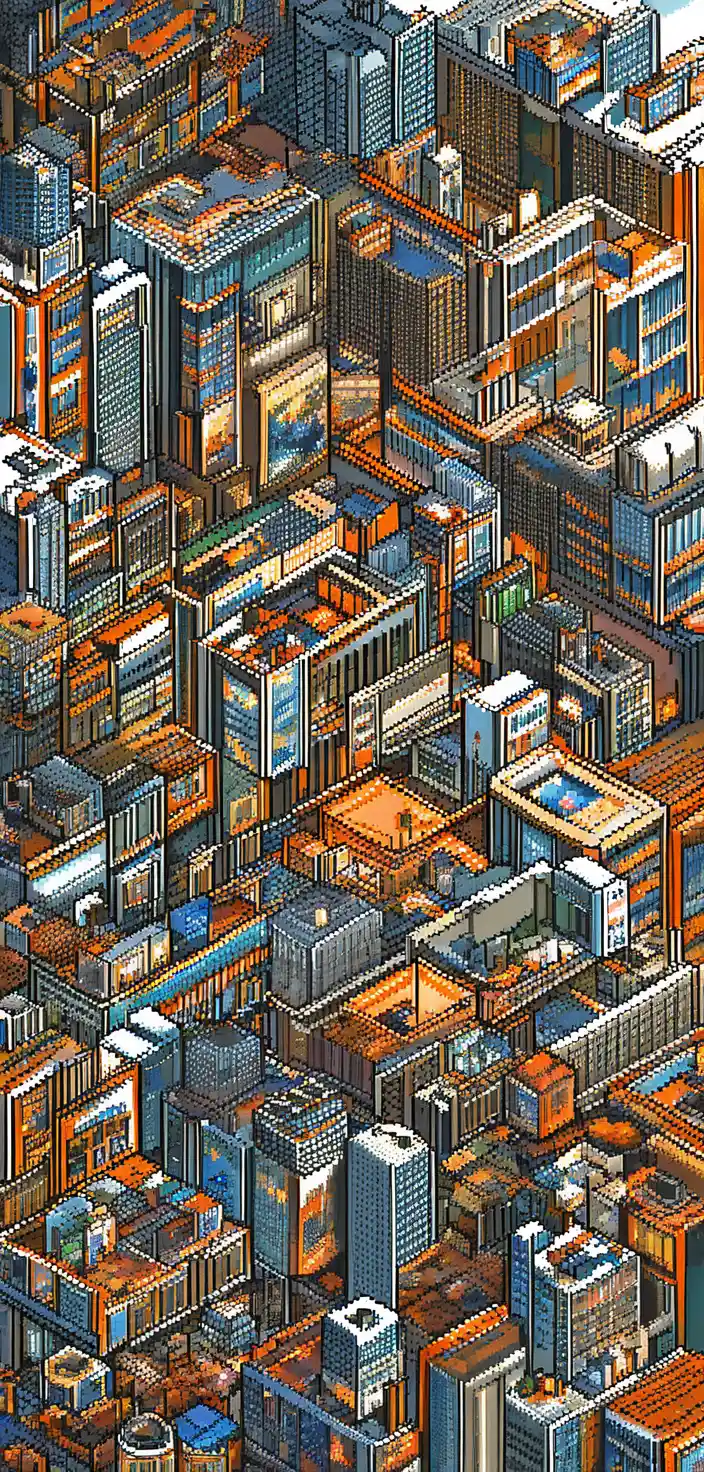 Una ragazza in pixel art sceglie un libro o una pergamena in una biblioteca