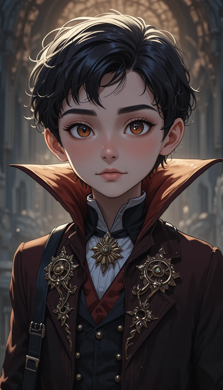Lucian, an eight-year-old vampire child in an animated world