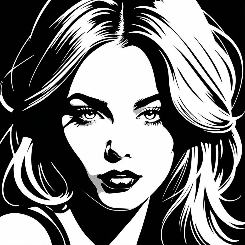 Ritratto pop art in bianco e nero di una donna con linee a stencil