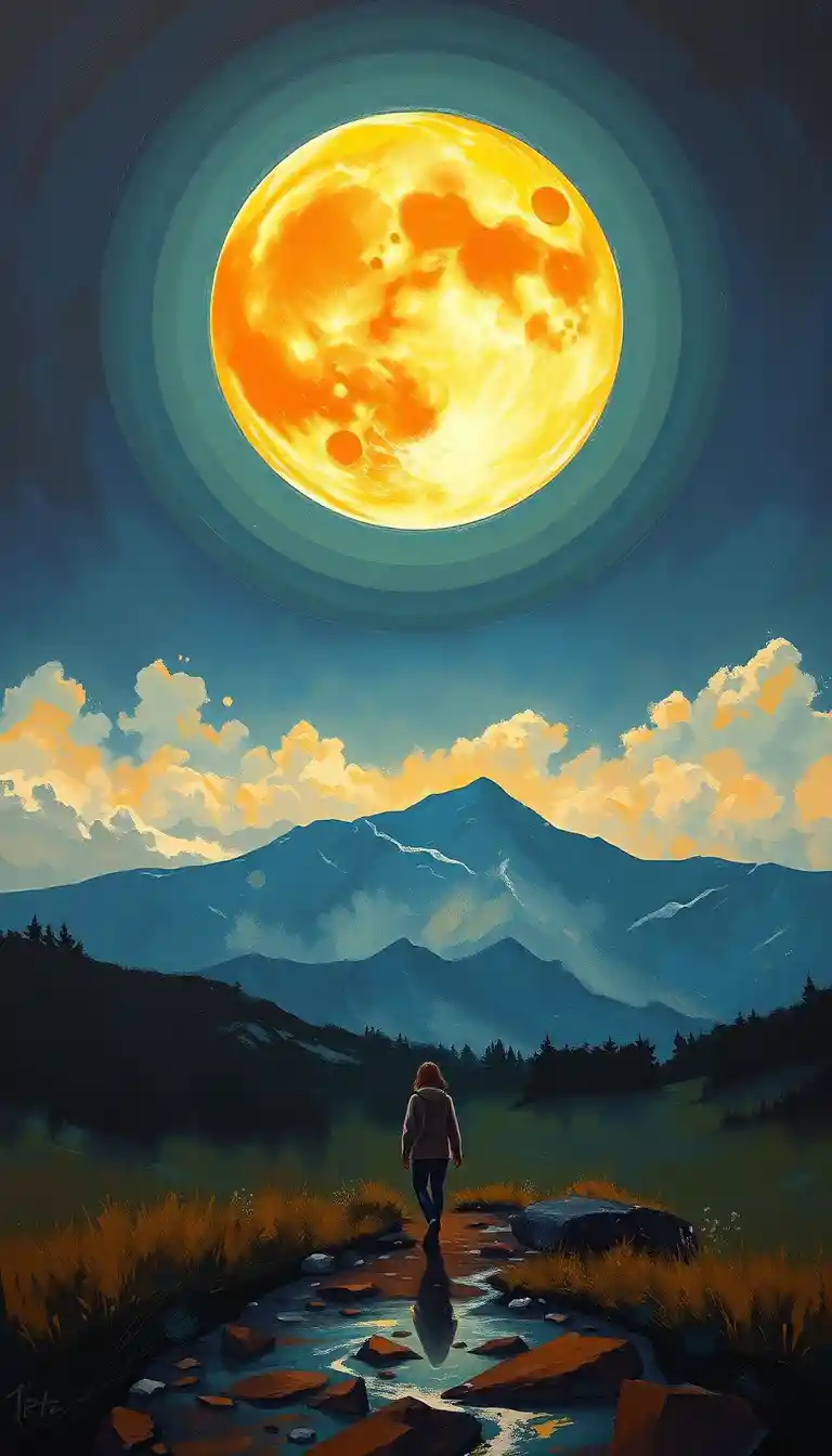 A Colossal Full Moon Illuminates a Vast Mountain Landscape at Night