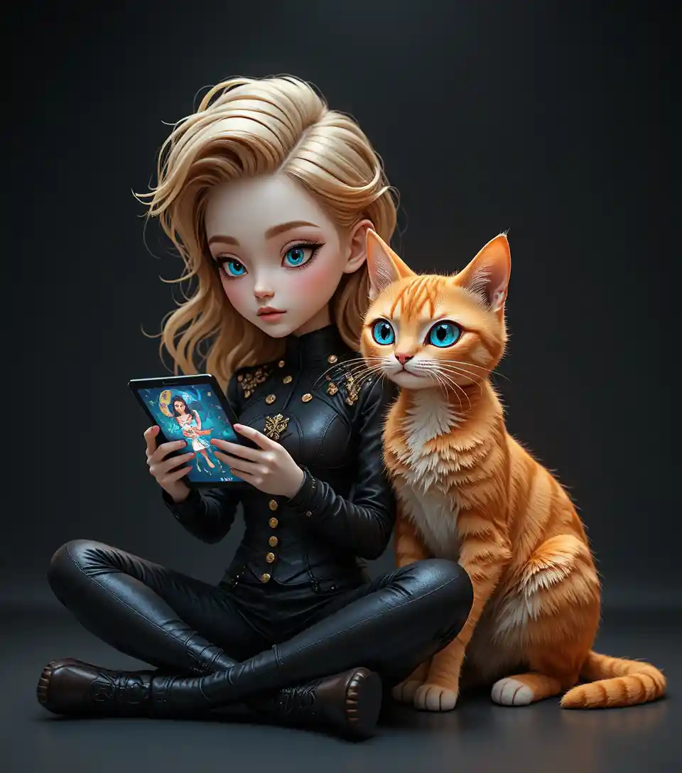 黒いレザーと金色の鎧の装飾をまとった翼のあるファンタジー女性