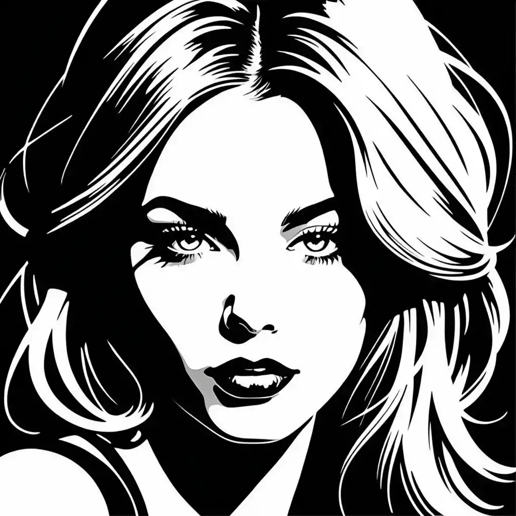 Ritratto pop art in bianco e nero di una donna con linee a stencil