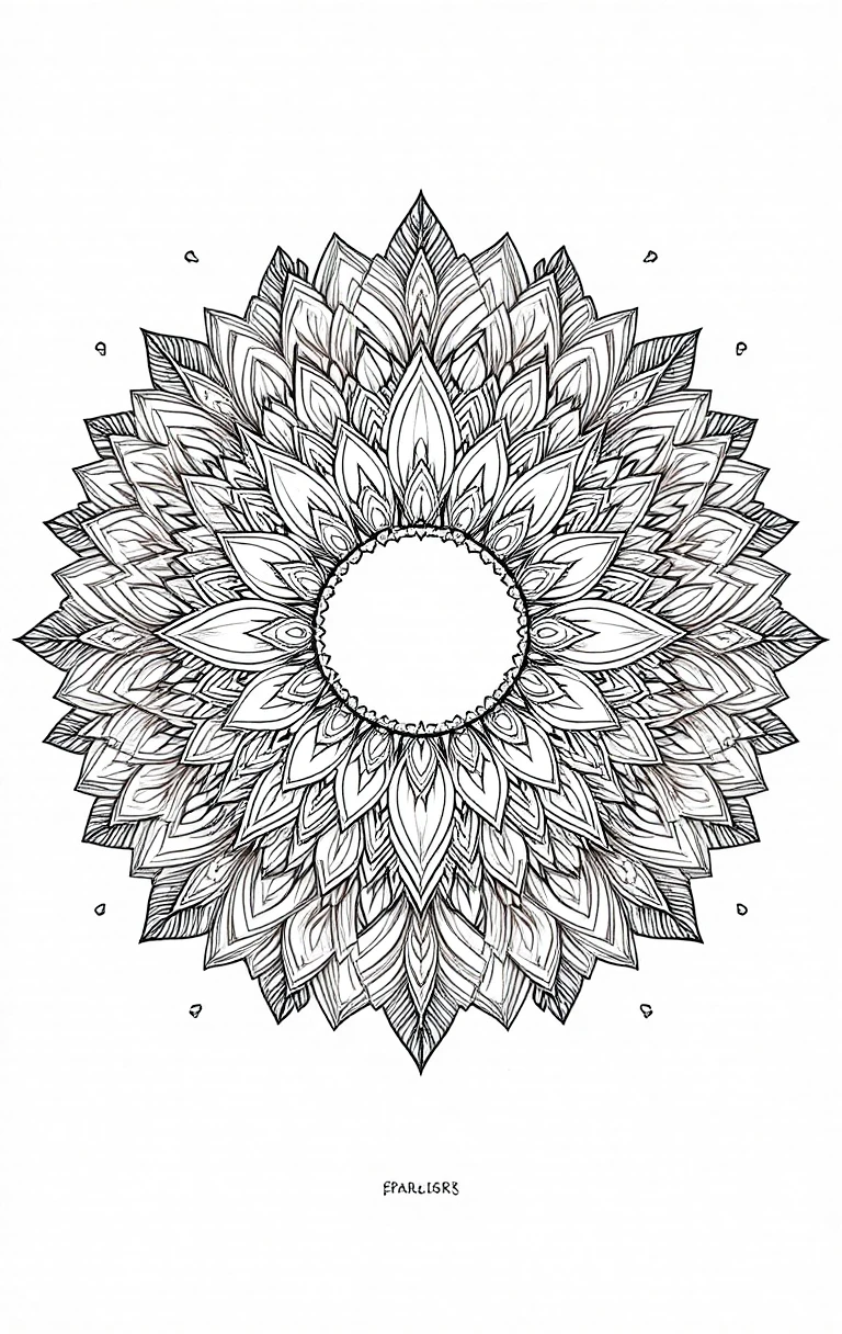 A symmetrical floral mandala pattern in clean black line art