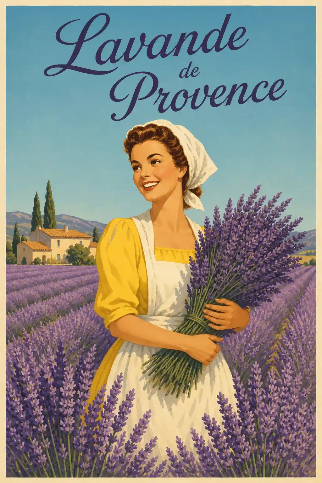 A Smiling Young Woman Holding Lavender in a Provence Field