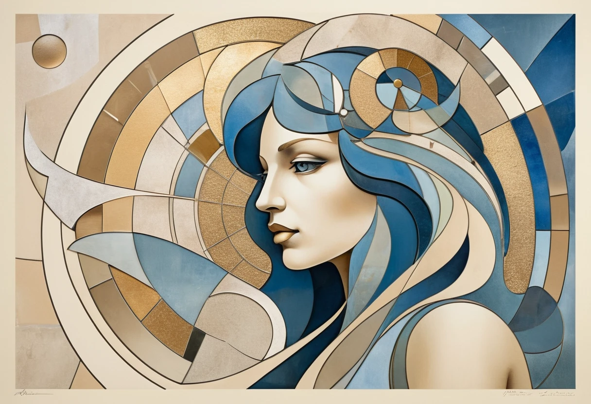 Un símbolo cubista del signo zodiacal de Leo con texturas de vidrio, plástico y metal