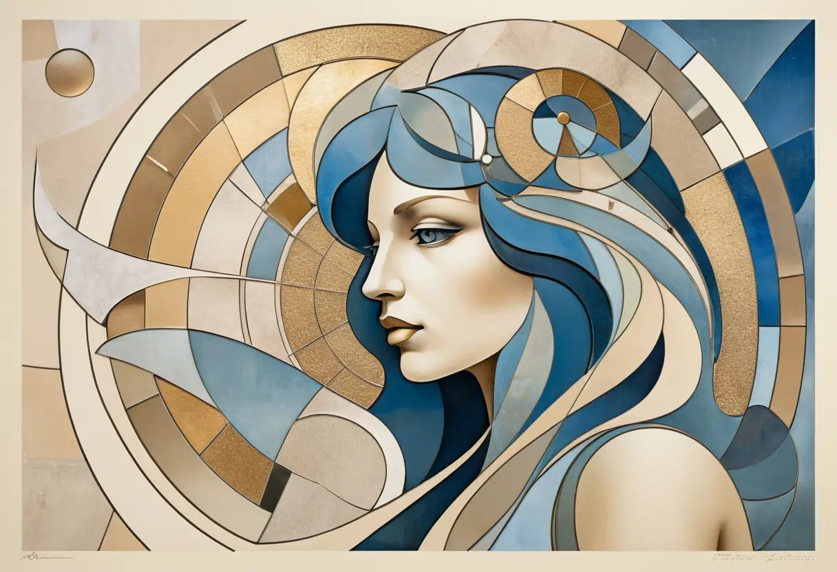 Un símbolo cubista del signo zodiacal de Leo con texturas de vidrio, plástico y metal