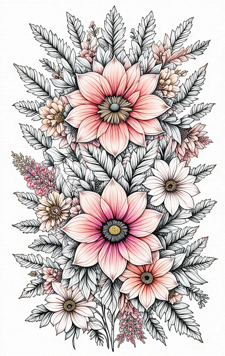 A Dense Floral Bouquet Forms an Intricate Mandala Coloring Page