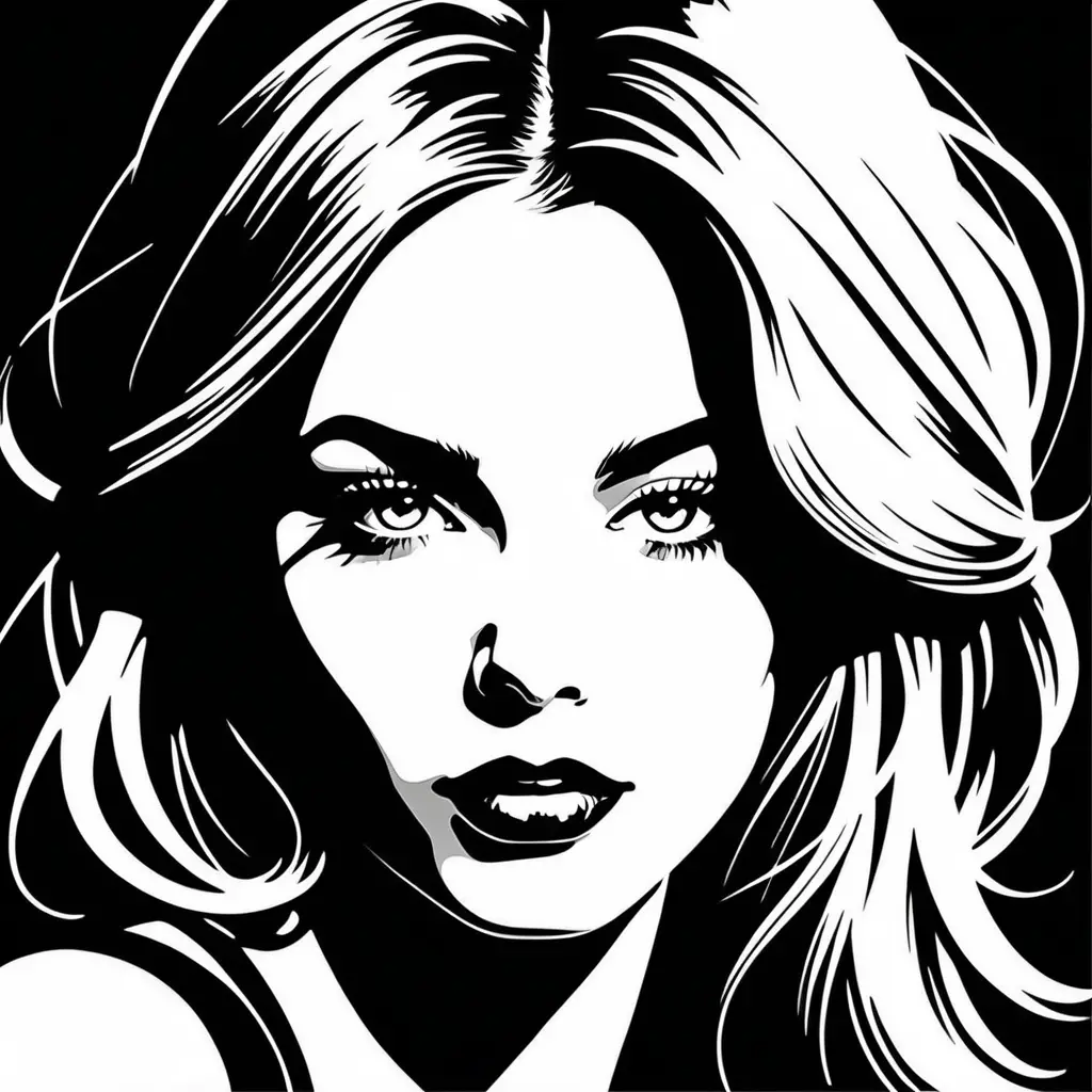 Retrato pop art en blanco y negro de una mujer con líneas de plantilla