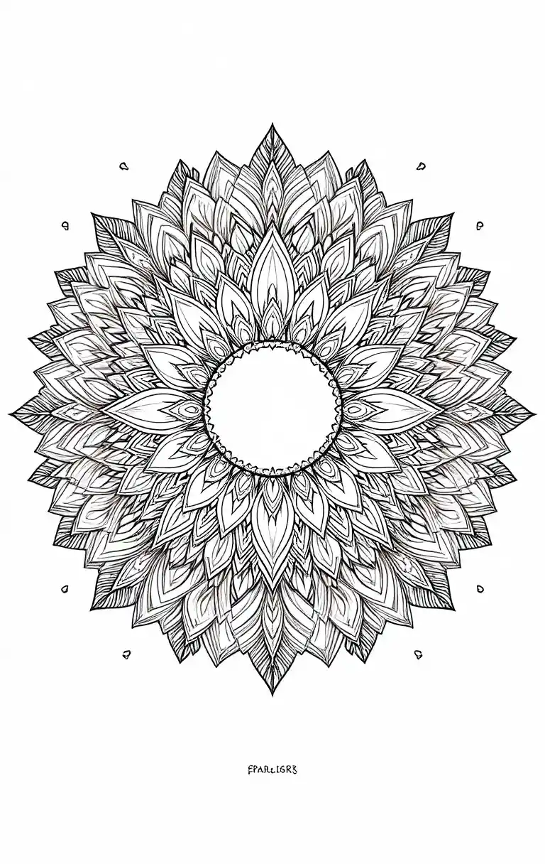A symmetrical floral mandala pattern in clean black line art