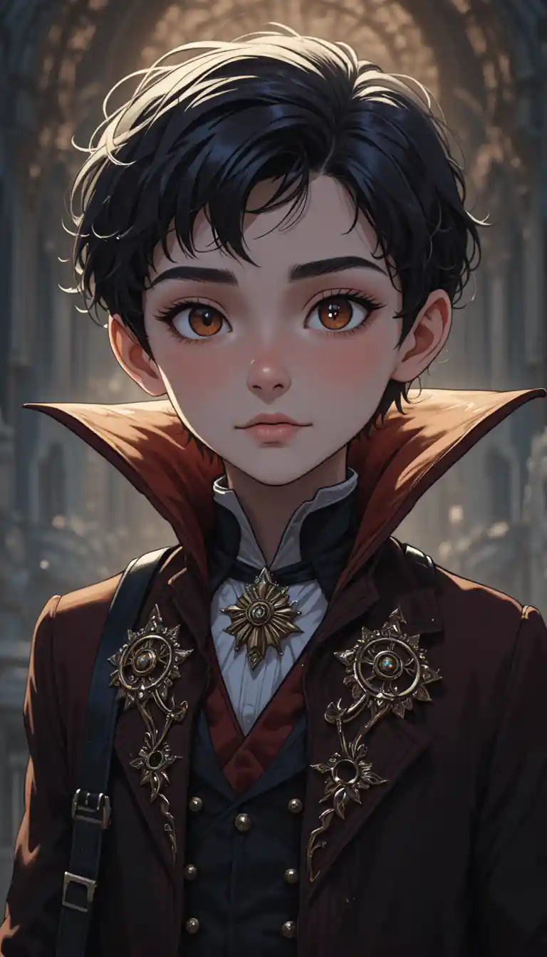 Lucian, an eight-year-old vampire child in an animated world