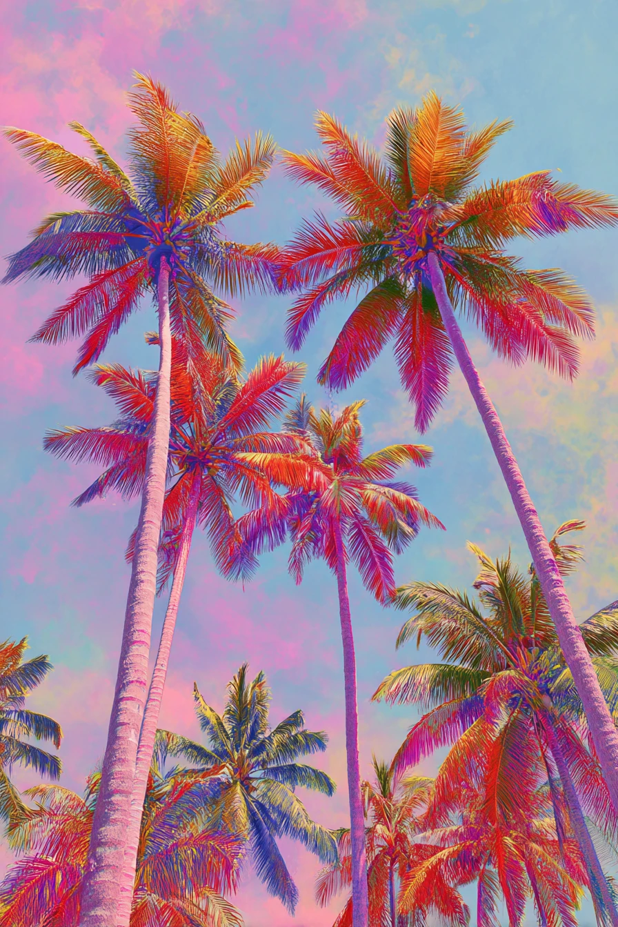 A fairytale beachside scene with bright pastel colors