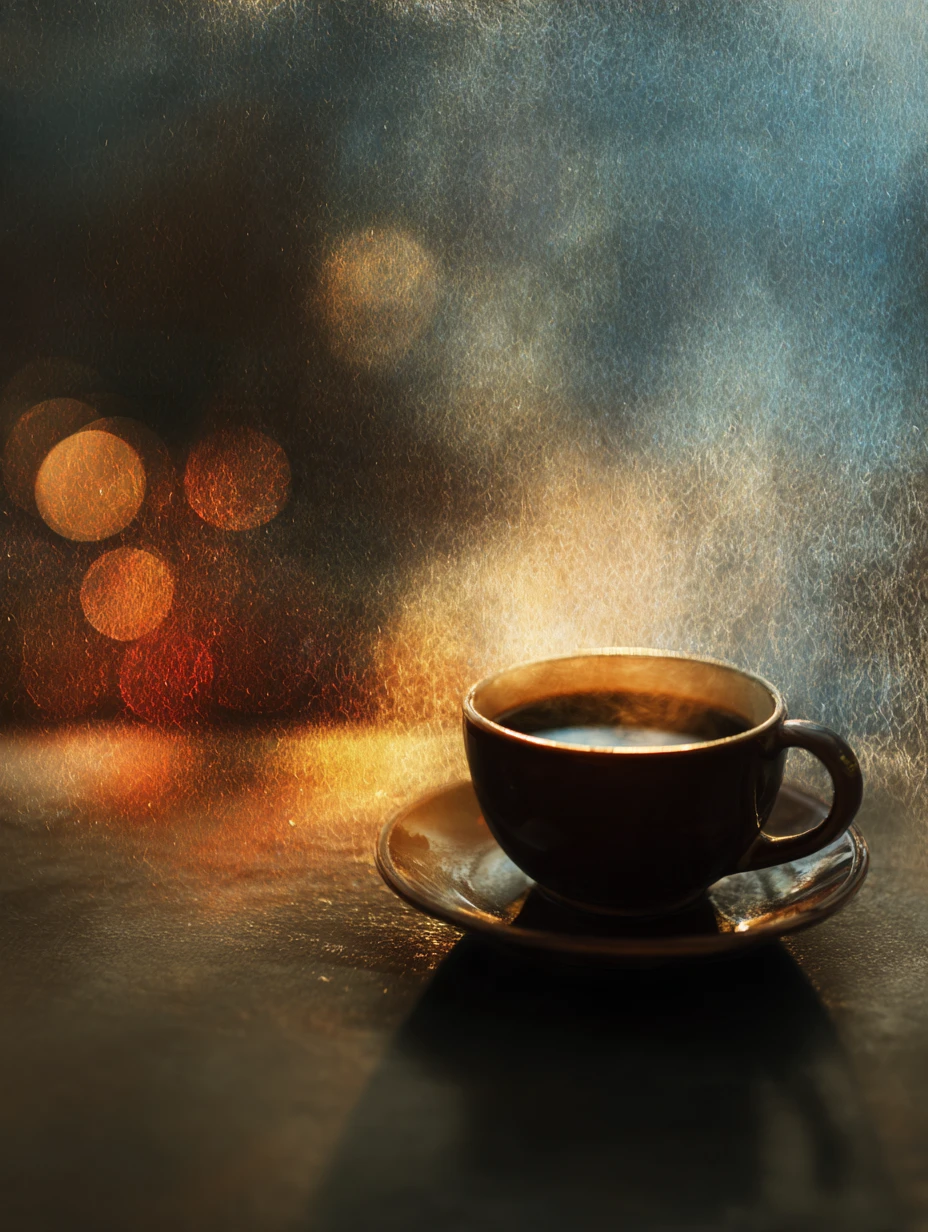 A coffee cup marks the quiet transition from night into day