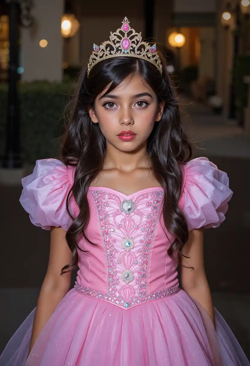 A Nervous Boy Wears a Pink Princess Dress and Tiara on Halloween Night