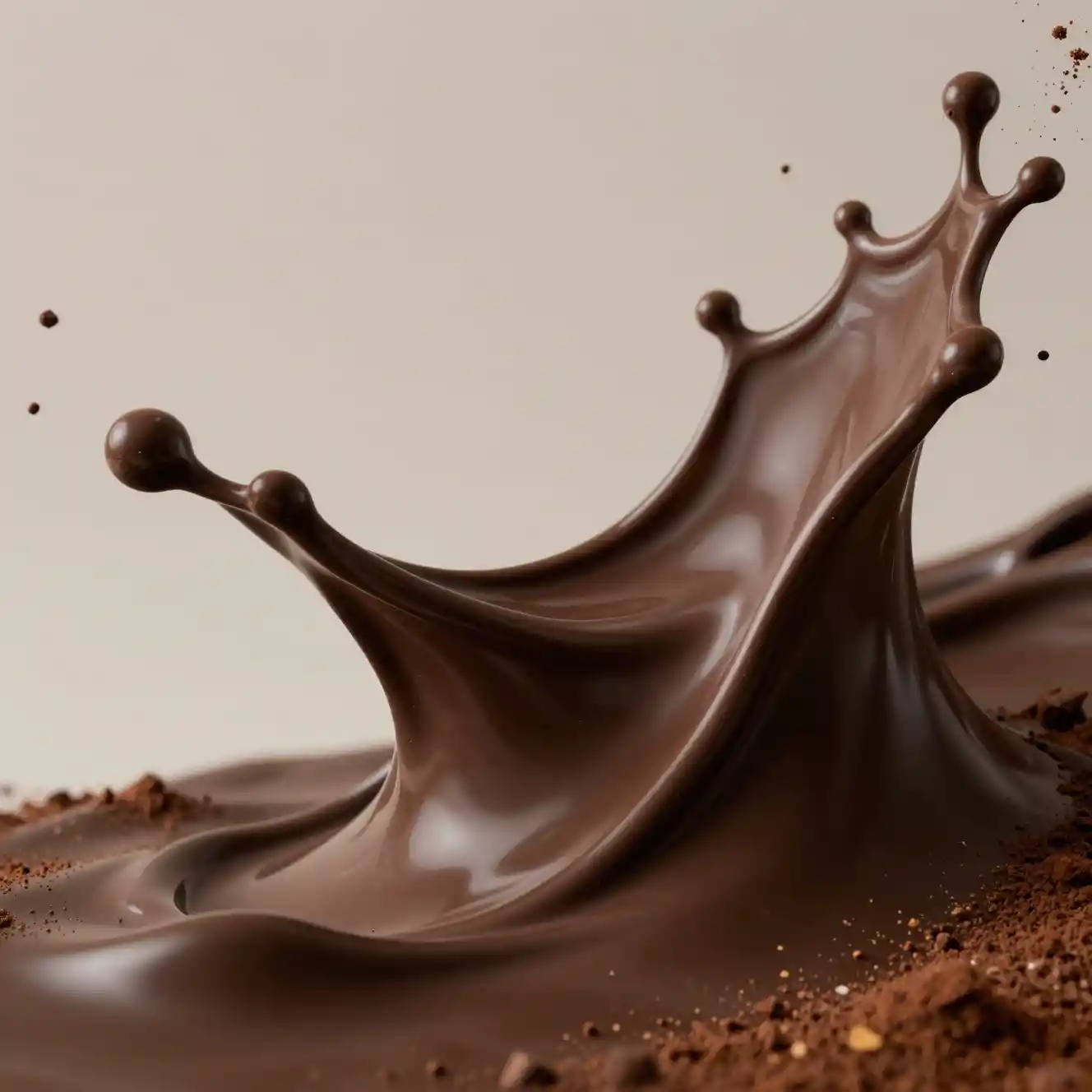 Flowing Chocolate Forms Sculptural Waves Against A Neutral Background