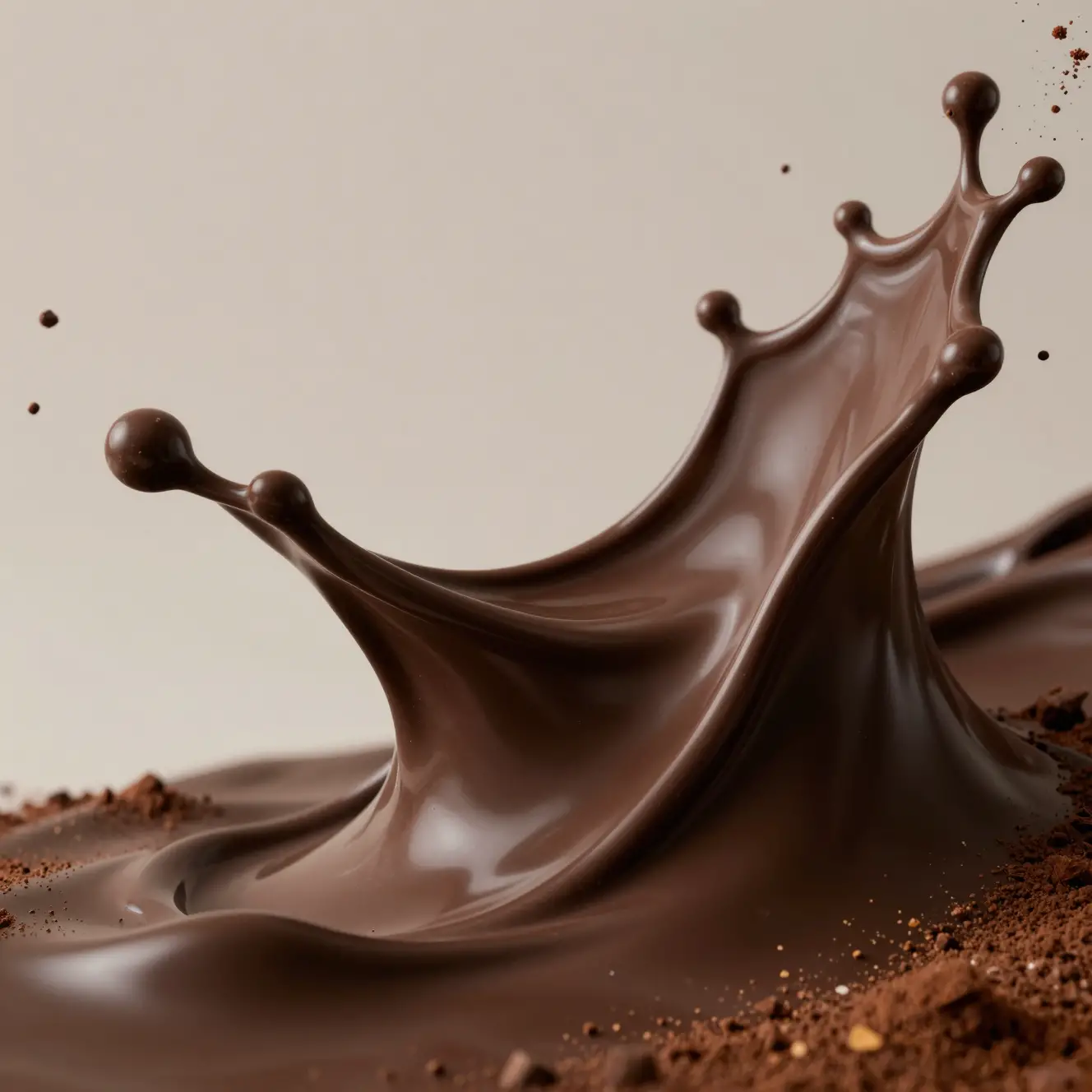 Flowing Chocolate Forms Sculptural Waves Against A Neutral Background