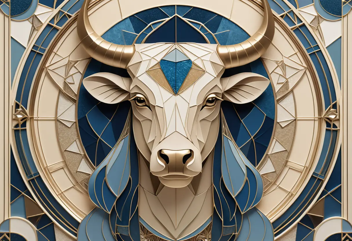 Abstract Taurus zodiac sign in Cubist and Art Deco style