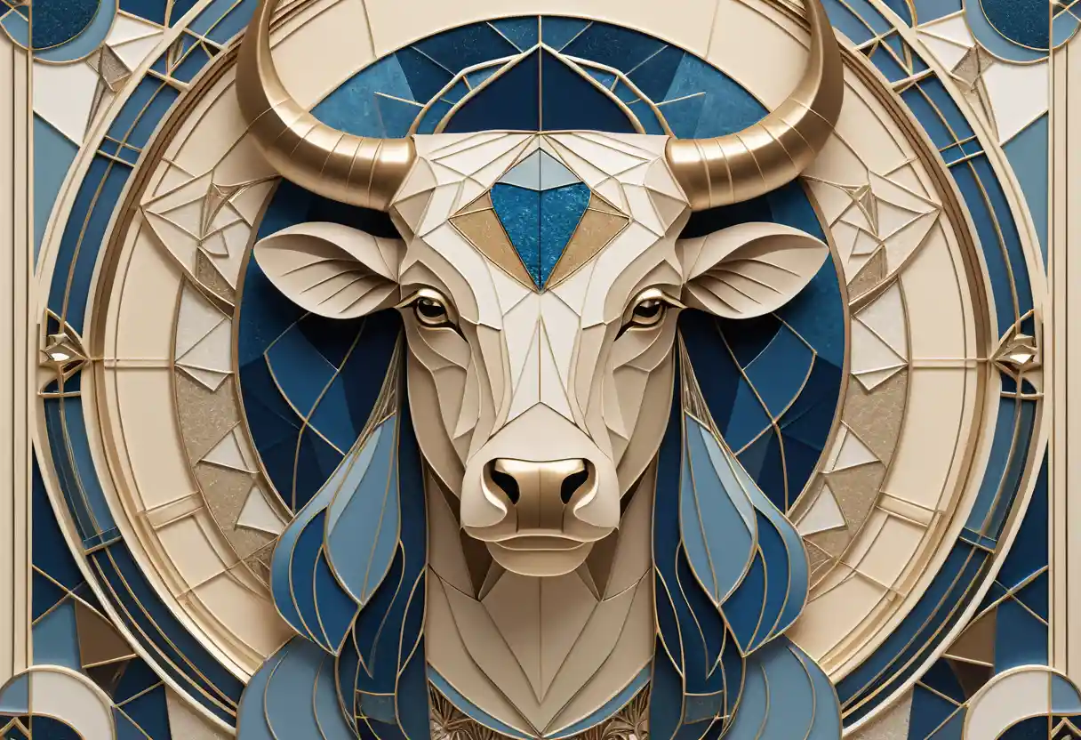 Abstract Taurus zodiac sign in Cubist and Art Deco style