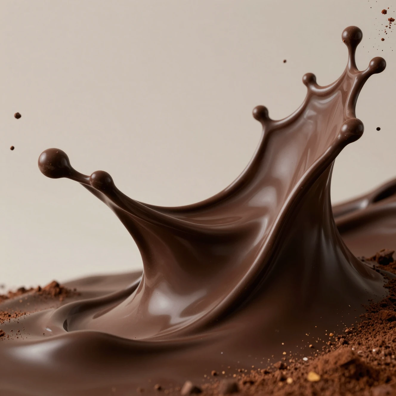 Flowing Chocolate Forms Sculptural Waves Against A Neutral Background