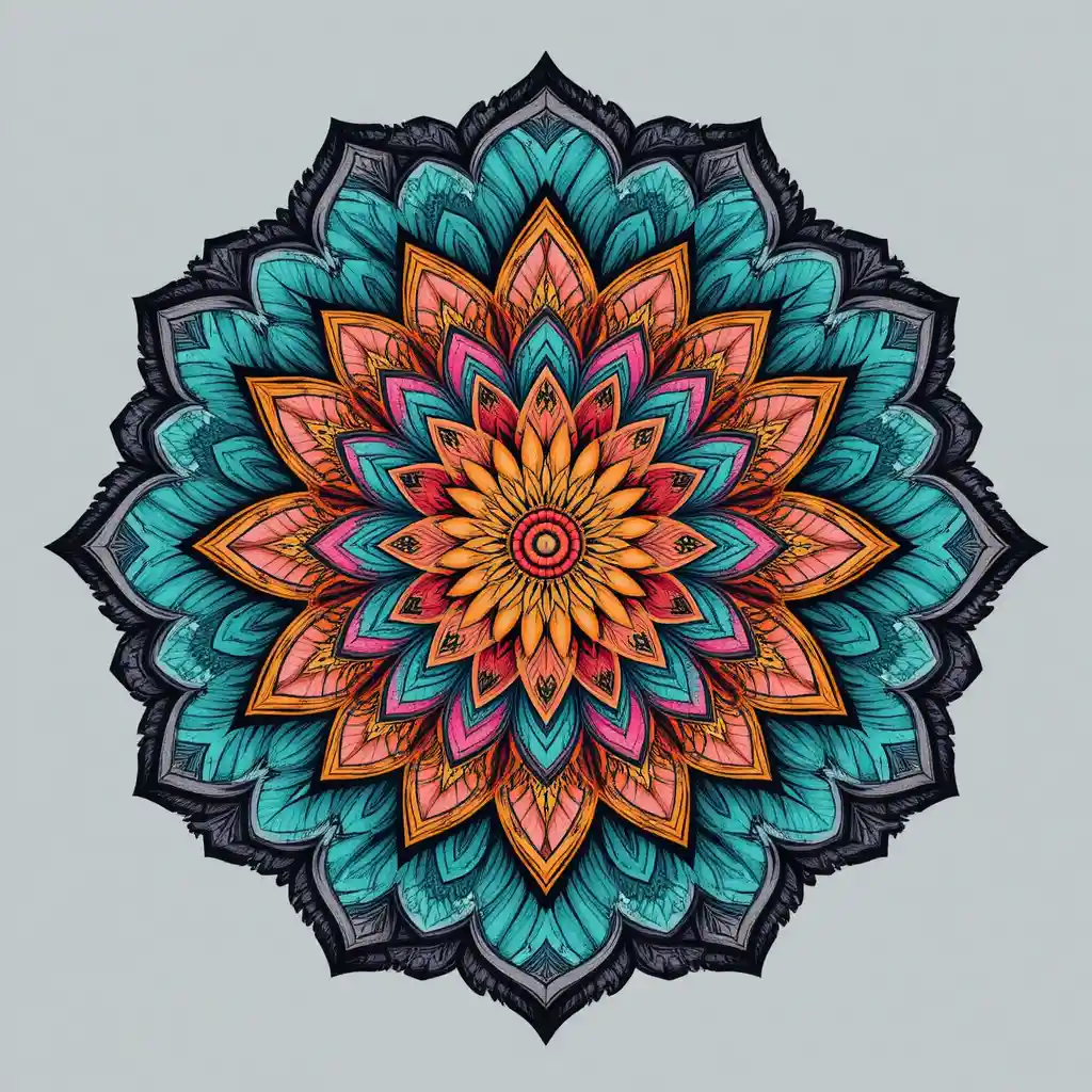 A symmetrical floral mandala with layered petals and vibrant color