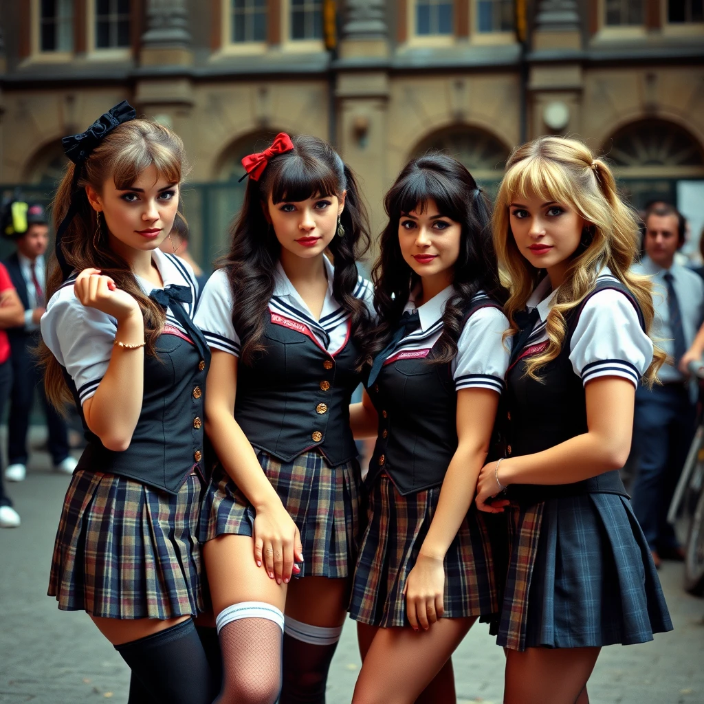 Actrices adultas posan con atuendos de colegiala en un set de rodaje