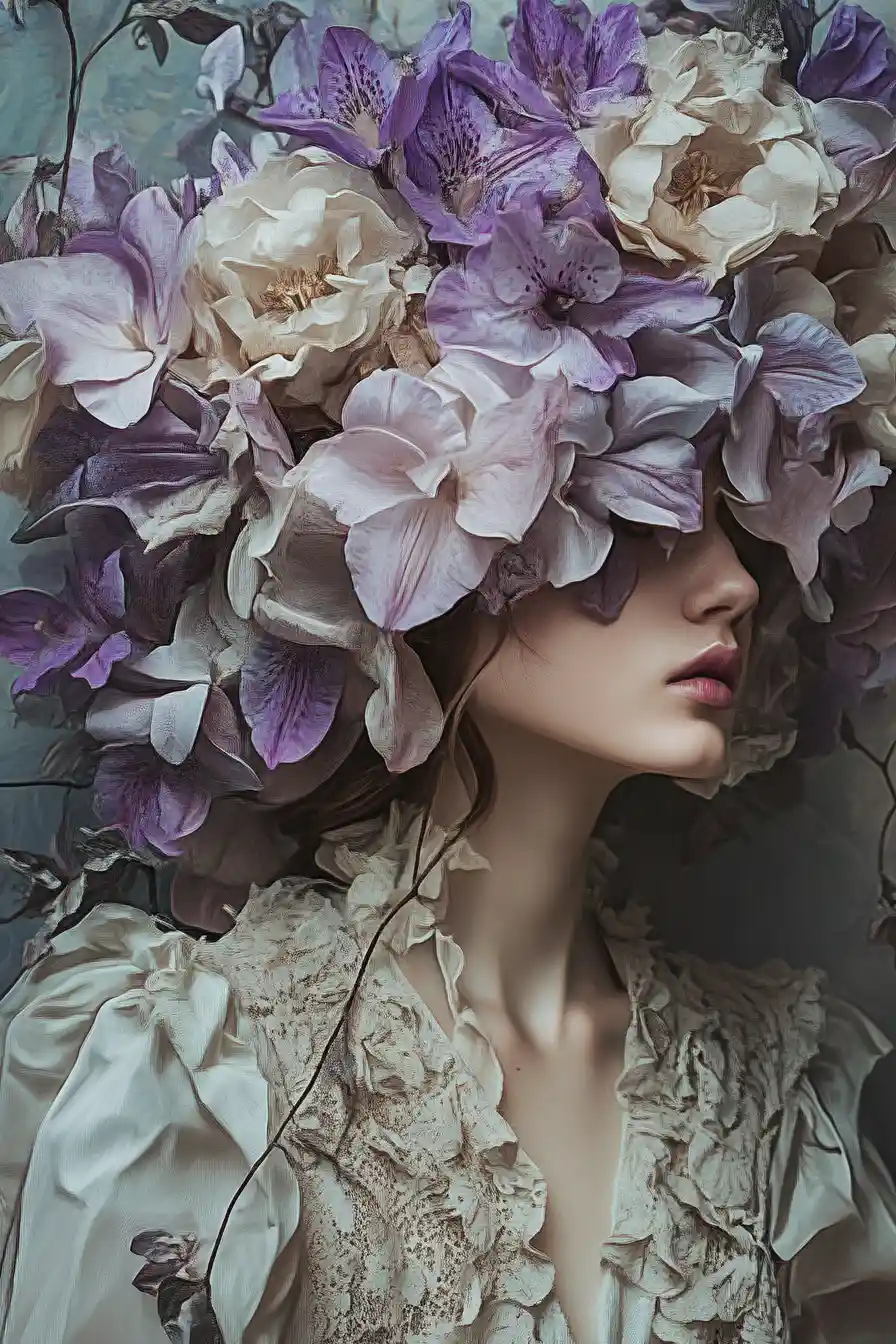 Surreal geometric forms in pastel metallics and lilac
