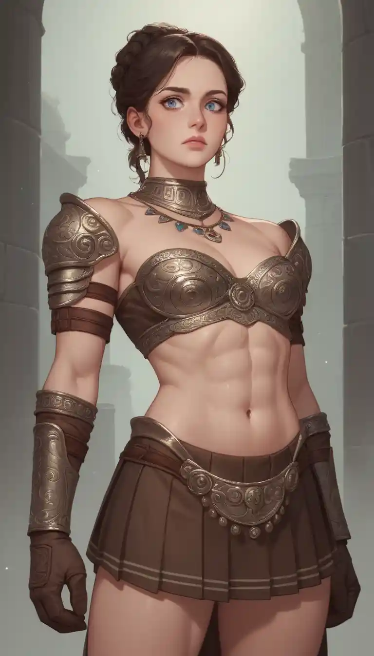 Princesa de anime con ojos azules y tatuajes tribales con una armadura ornamentada
