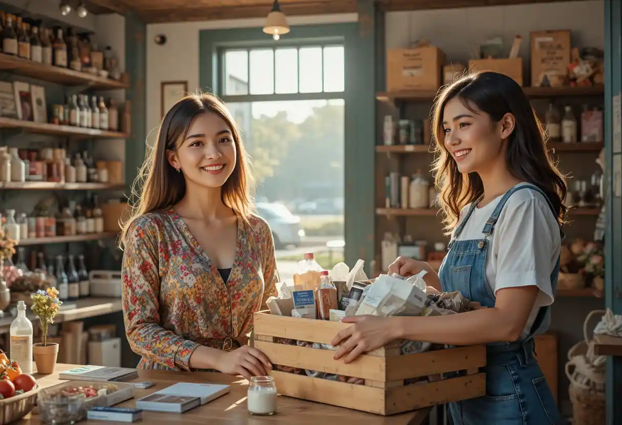 A lesbian couple celebrates their newly opened general store