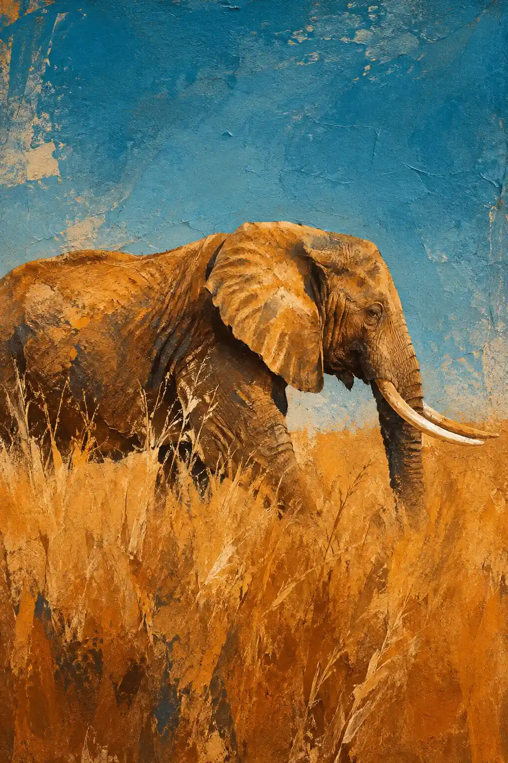 Majestic African elephant walking through tall savanna grass
