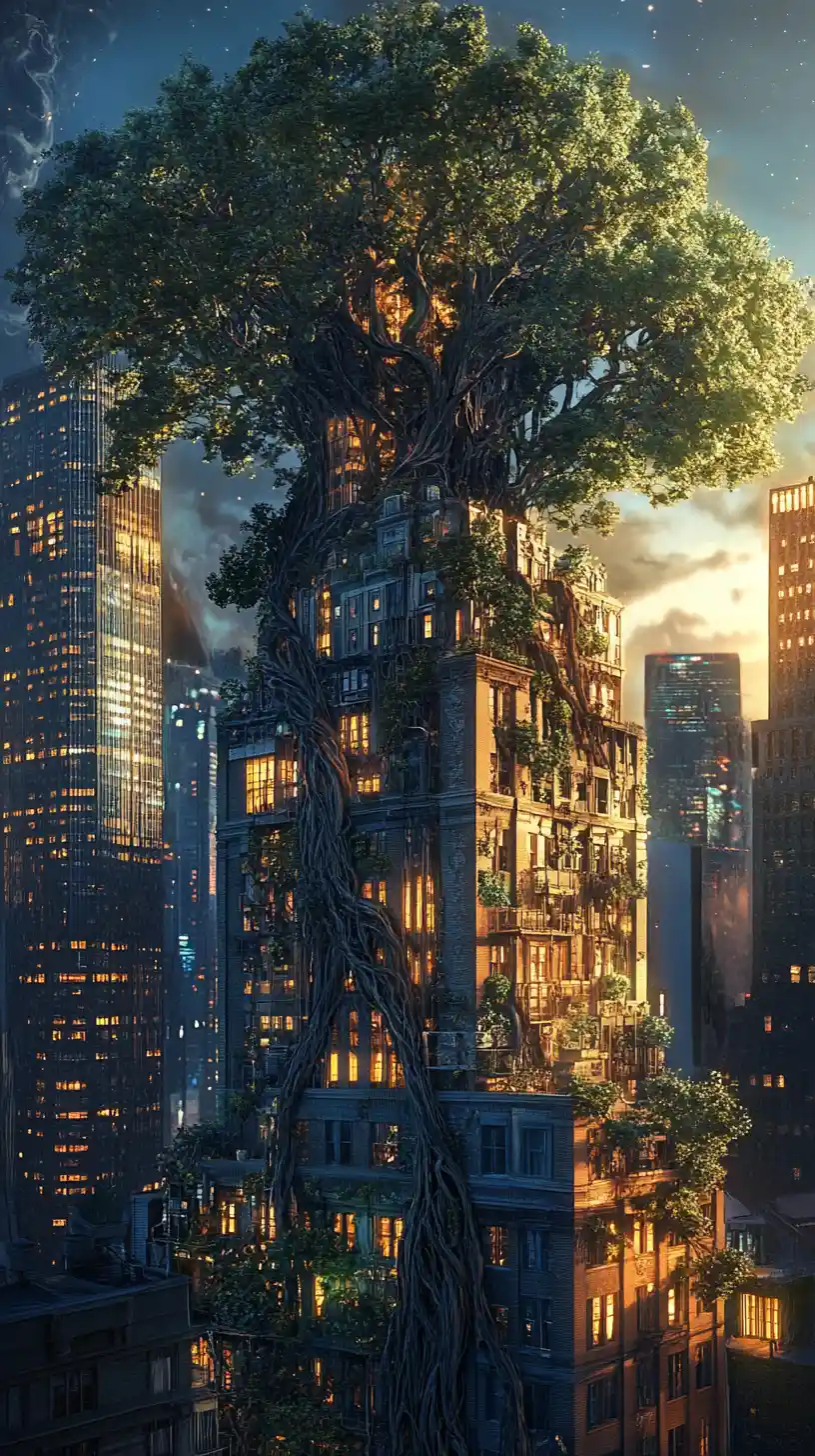 A hidden urban garden blooms atop an art deco skyscraper
