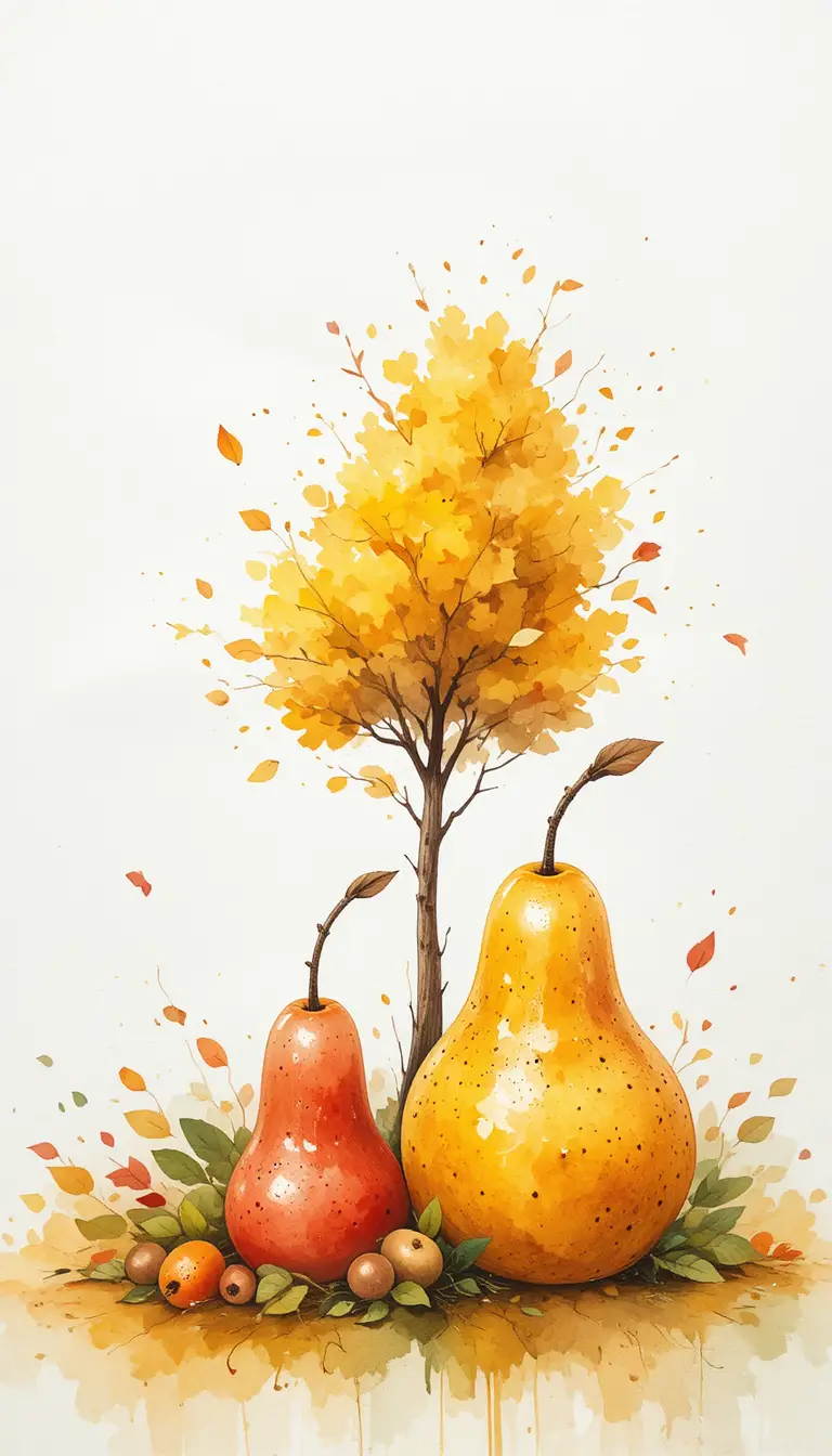 Two pears in contrasting colors on a white background