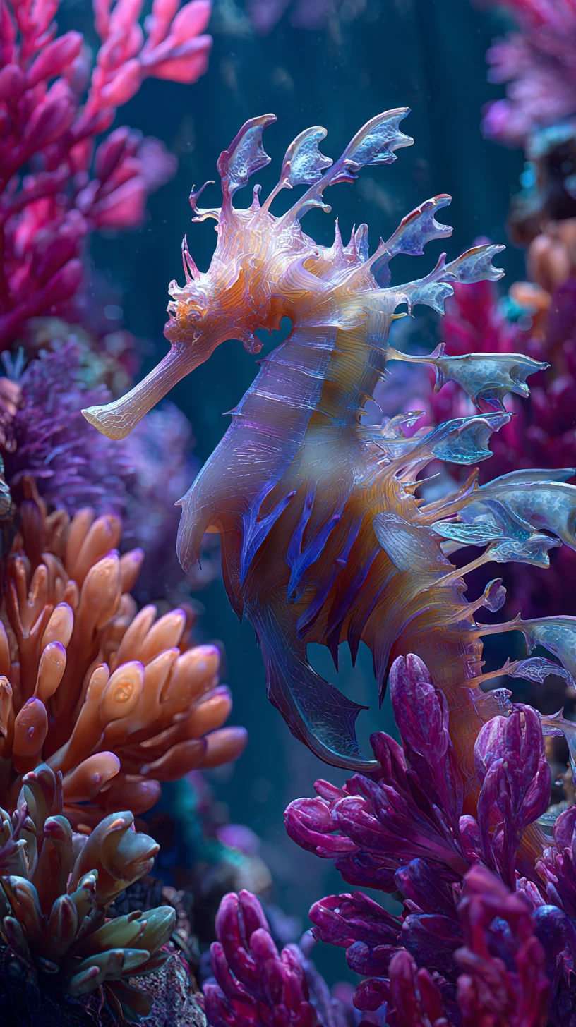 Colorful sea life fills a baroque underwater world