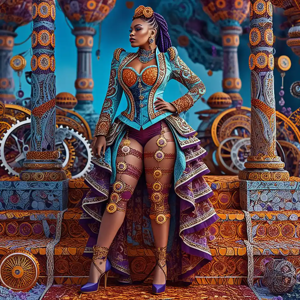 Eine glamouröse Steampunk-Frau mit Schmuck als Ganzkörper-Stickerillustration