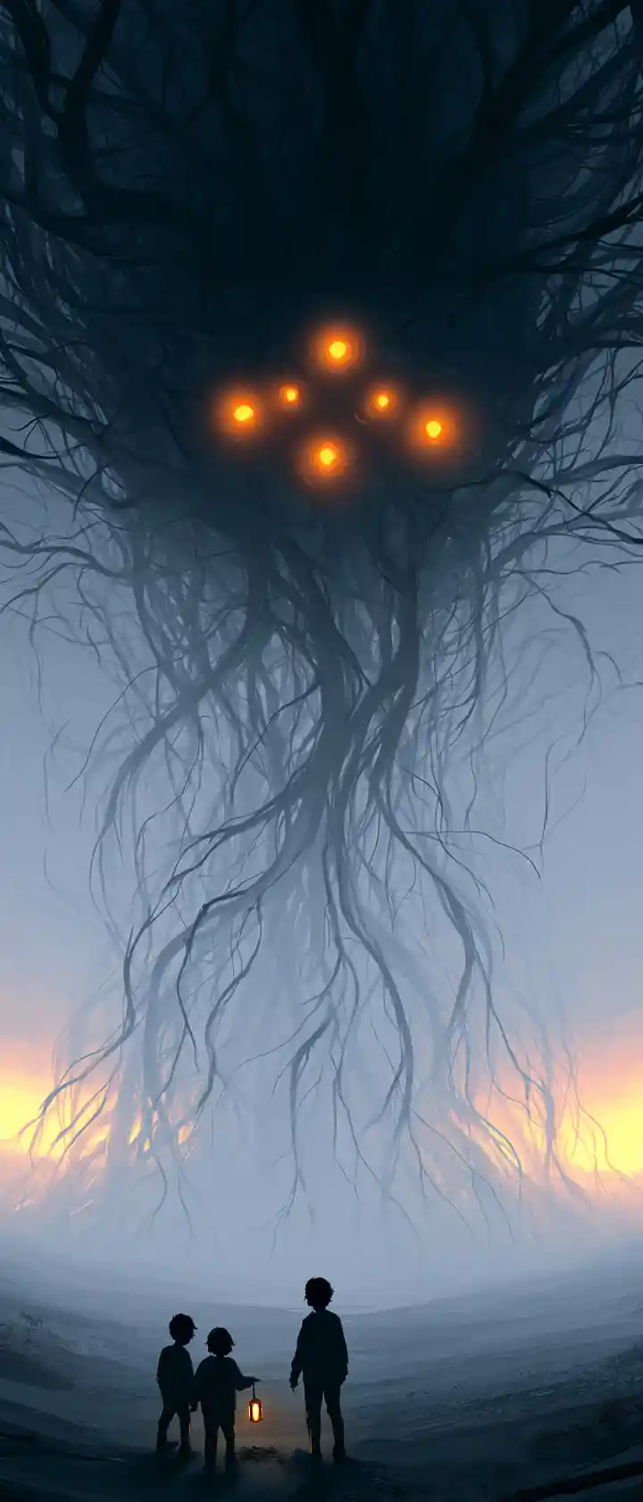 A Colossal Tendril Creature Rises From a Misty Forest Floor