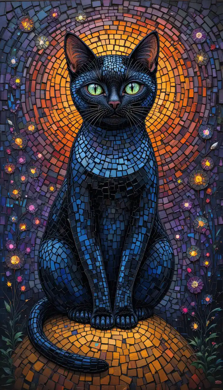 Un travieso gato negro se sienta sobre un montón de calabazas brillantes
