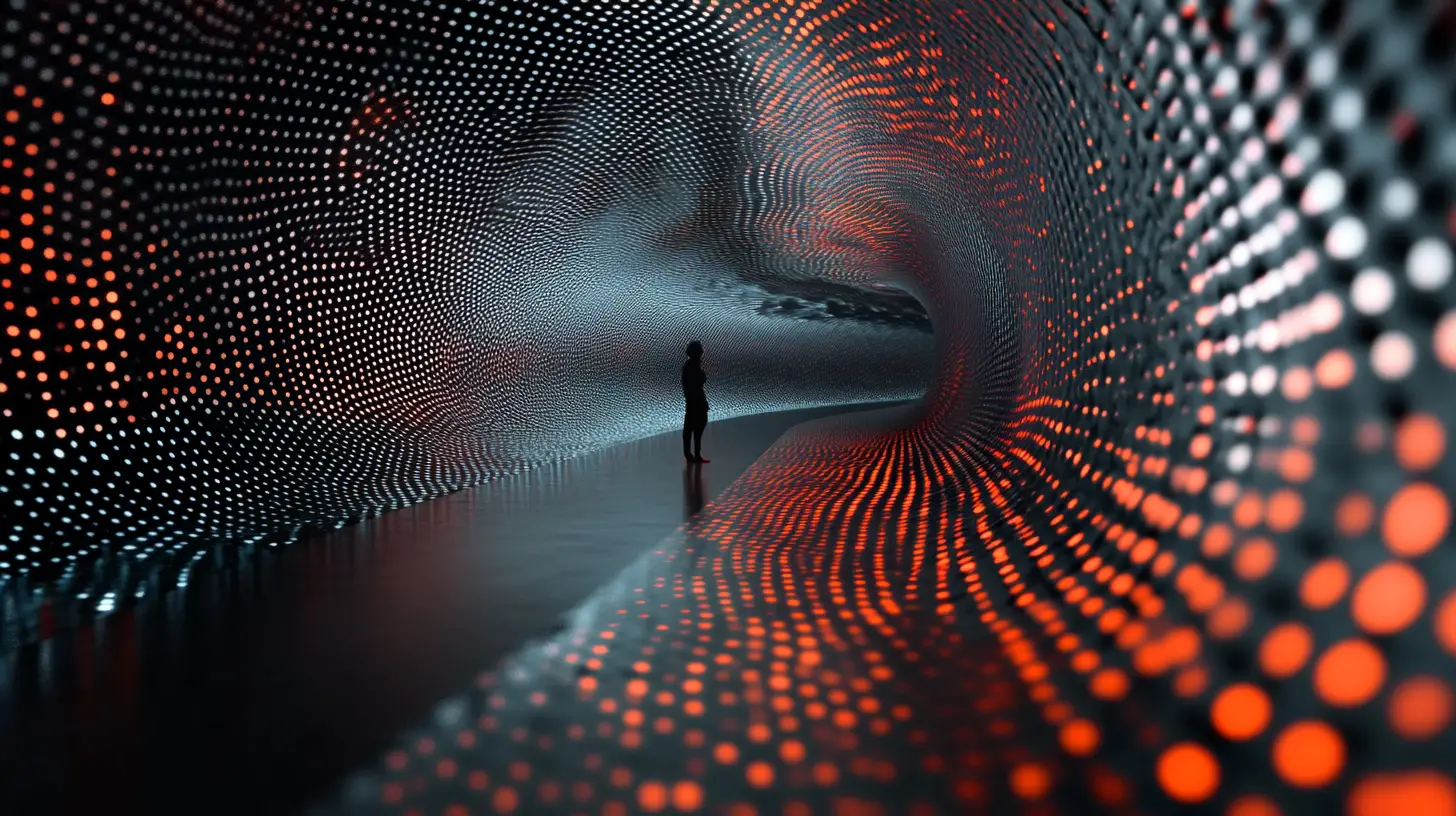 Um observador vê ondulações distorcerem um túnel com padrões
