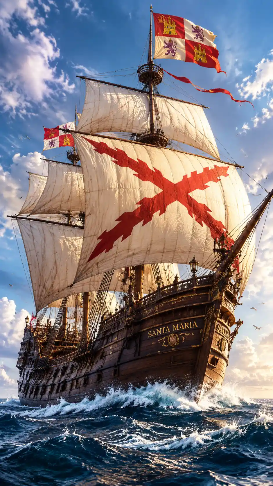A Spanish Galleon Sailing Across the Open Ocean