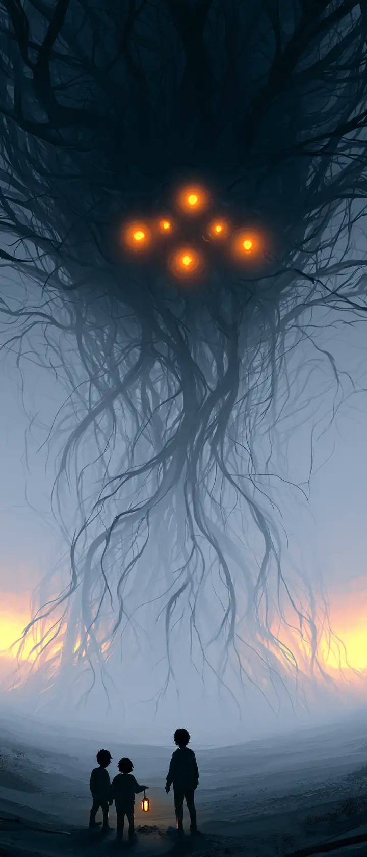 A Colossal Tendril Creature Rises From a Misty Forest Floor