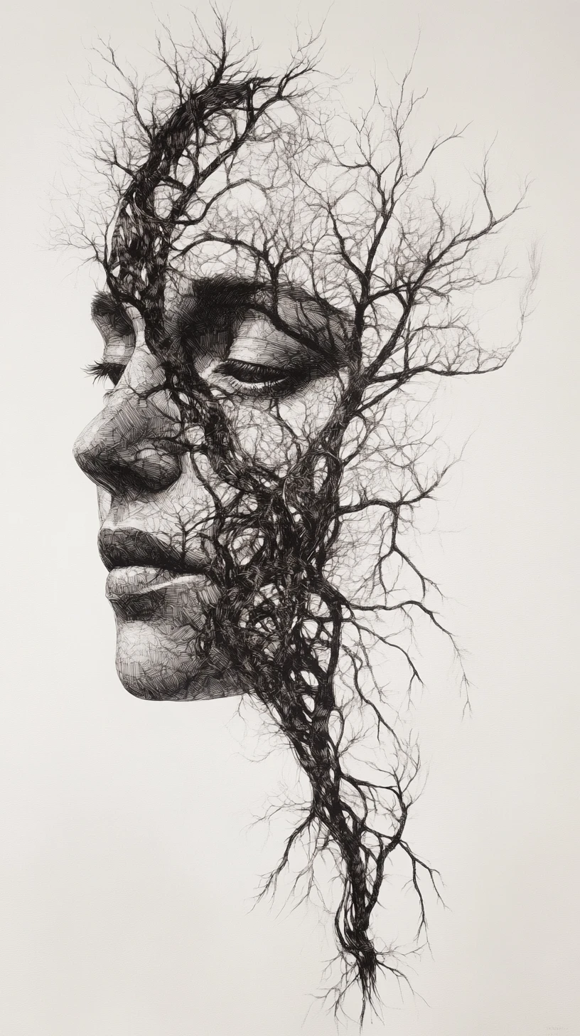 A portrait formed from branching decision trees and realistic facial anatomy