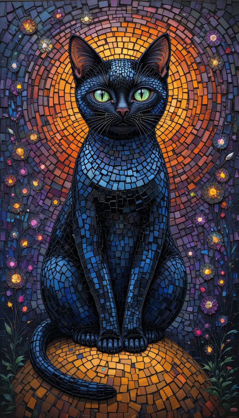 Un travieso gato negro se sienta sobre un montón de calabazas brillantes