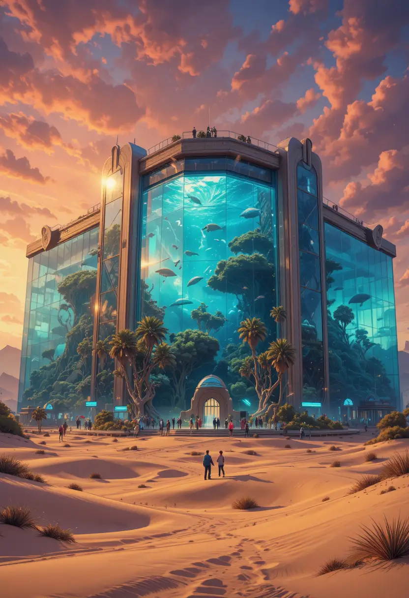 Un vasto acuario en el desierto alberga un mundo tropical tras paredes transparentes