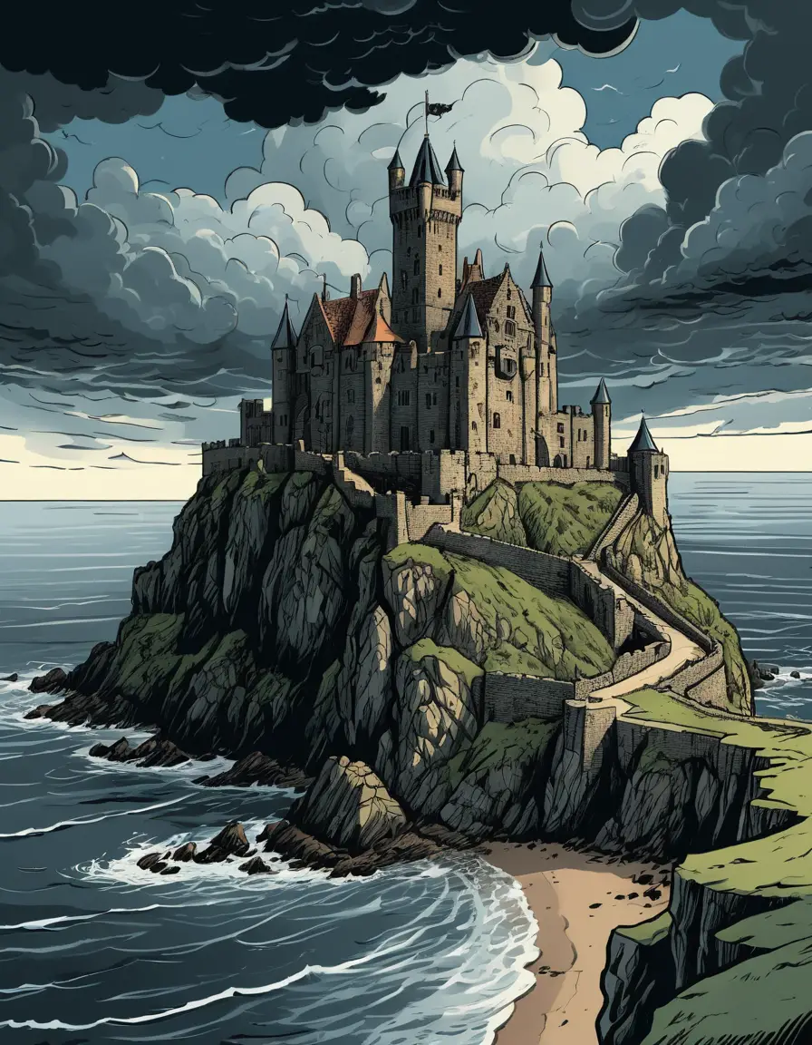 Un castillo medieval se alza sobre el mar desde un acantilado escarpado