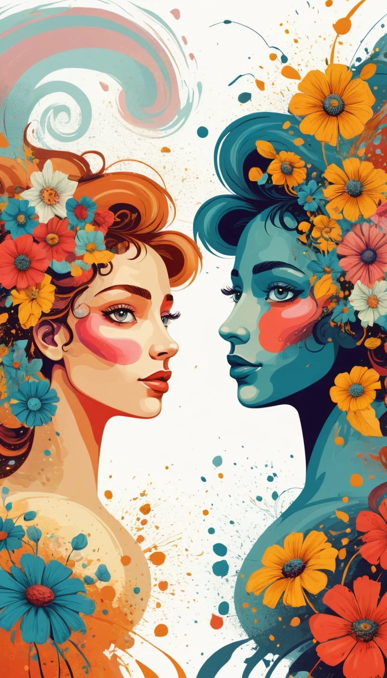 Two painterly colorful splatters create a playful abstract image