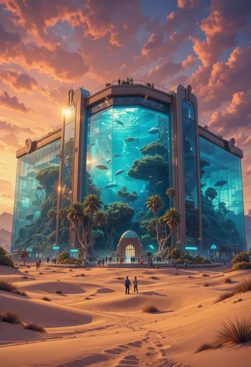 A vast desert aquarium holds a tropical world behind transparent walls