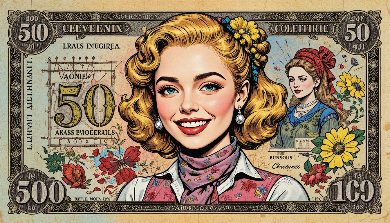 Un billete de 500 euros ornamentado con el alegre retrato de una joven